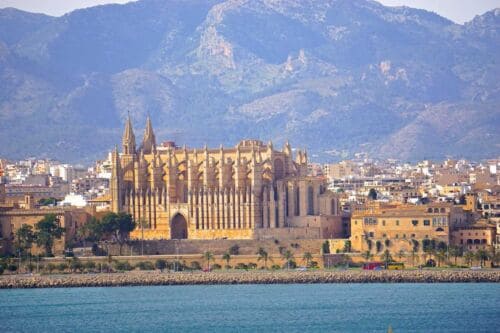 Mallorca harbor with church